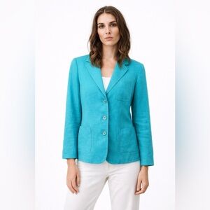 Talbots Petites Vintage Linen Vibrant Turquoise Blazer Size 10